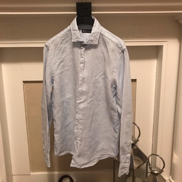 Neiman Marcus Linen Long-Sleeve Button-down - Picture 1 of 4